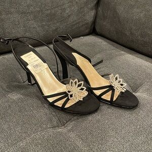 Caparros Black ankle strap 3” heel with jeweled piece